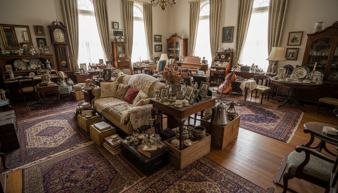Estate home filled with accumulated furniture and household items