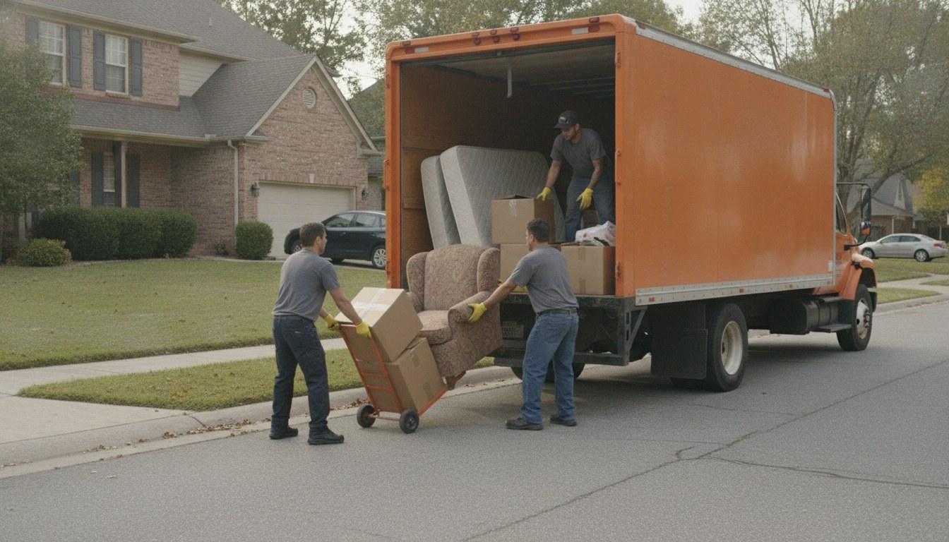 Junk removal truck loaded during same-day pickup service